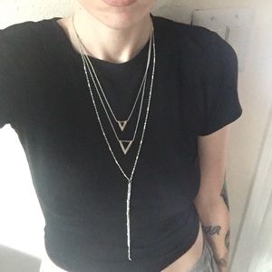 Wire Wrapped V Triple Chain Necklace